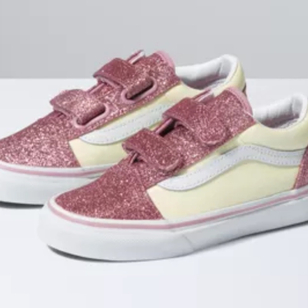 Vans OLD SKOOL V GLITTER SHOE pink glitter two tone size 2 EUC